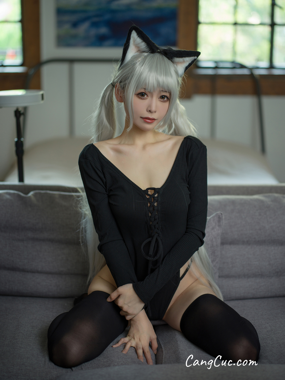 Coser@樱岛嗷一 – 黑猫针织衫连体衣